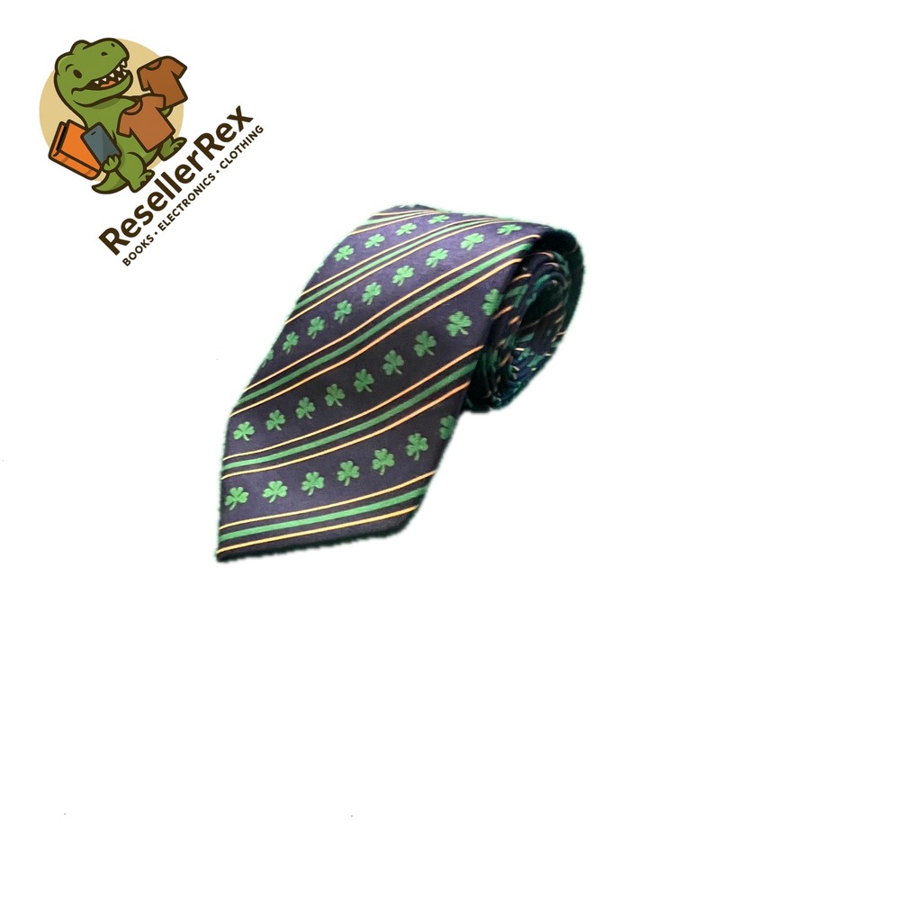 Mens Navy Blue Striped Shamrock‎ Tie Notre Dame Irish St. Patricks Day Green